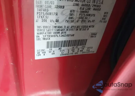 2003 Ford F-150 Lariat/Xlt z USA, uszkodzony, nr VIN 1FTRW07L13KD50168